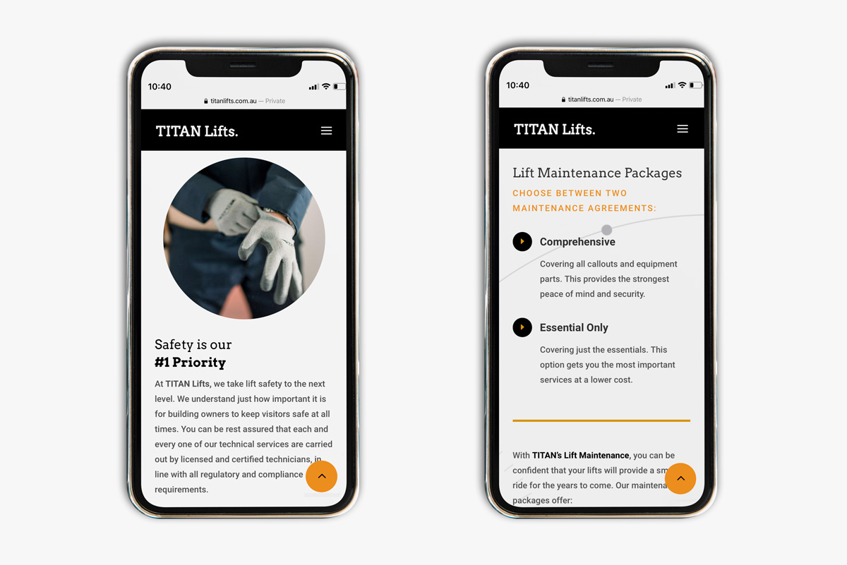 TITAN Lifts website design & development